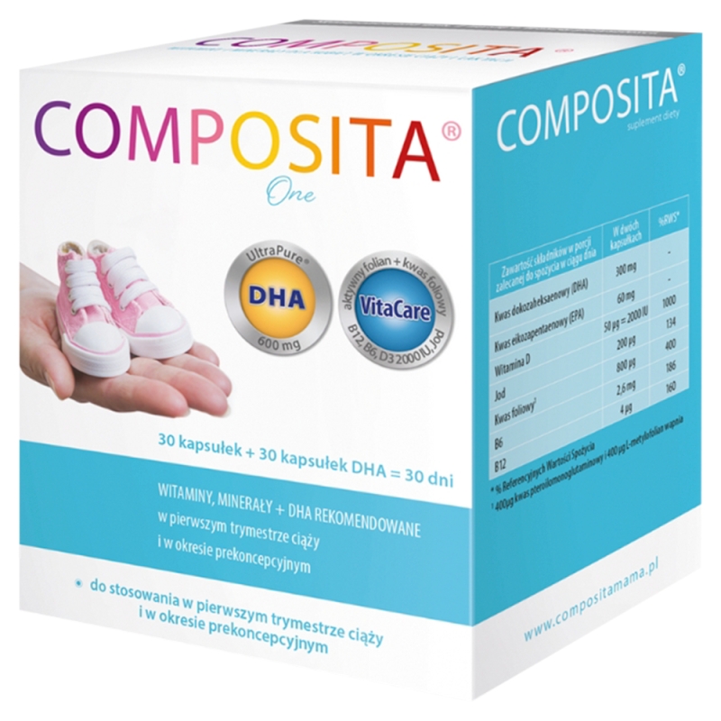Composita One, kapsułki z witaminami i minerałami dla kobiet w okresie planowania ciąży i I trymestrze ciąży, 30 + 30 szt.