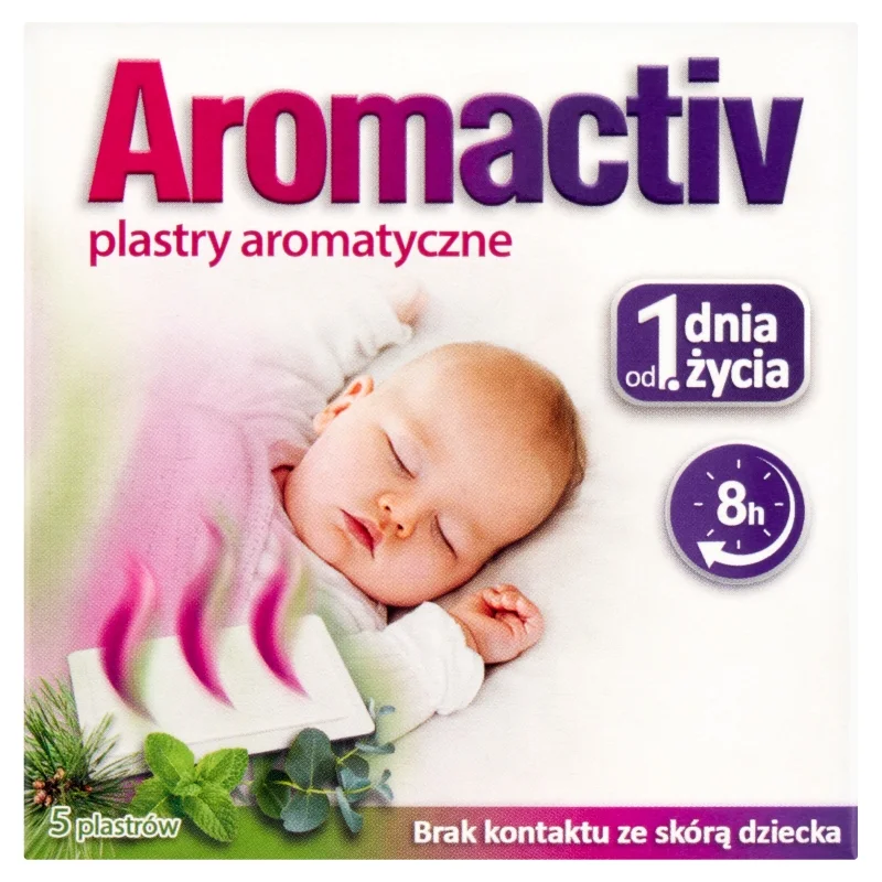 Aromactiv+ plastry aromatyczne plastry ułatwiające oddychanie, wspomagające leczenie grypy, przeziębienia od 1. dnia życia, 5 szt.