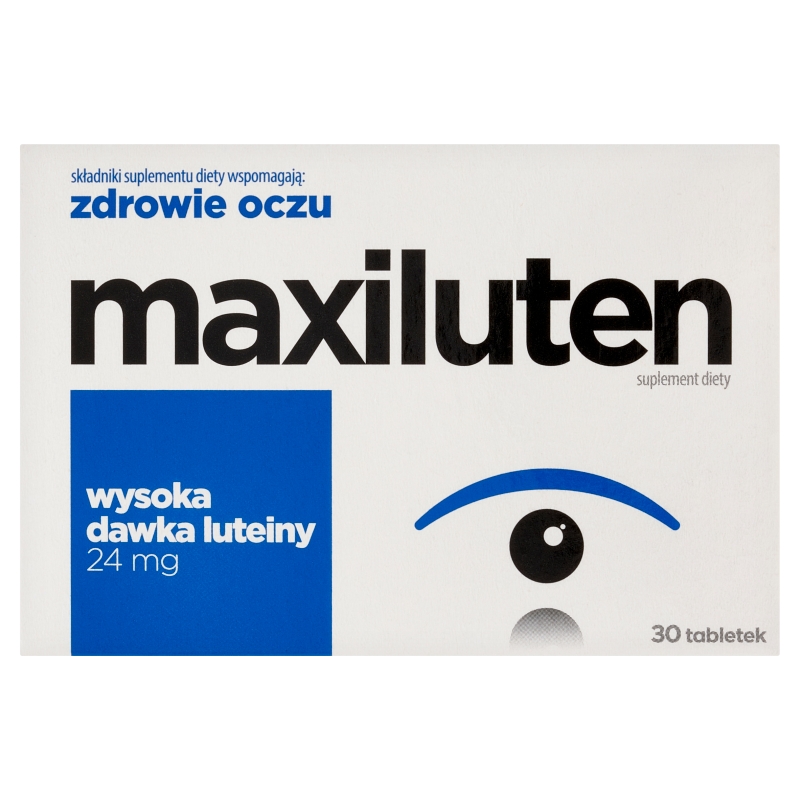 Maxiluten, tabletki z wysoką dawką luteiny wspierającą zdrowie oczu oraz utrzymanie prawidłowej ostrości widzenia, 30 szt.