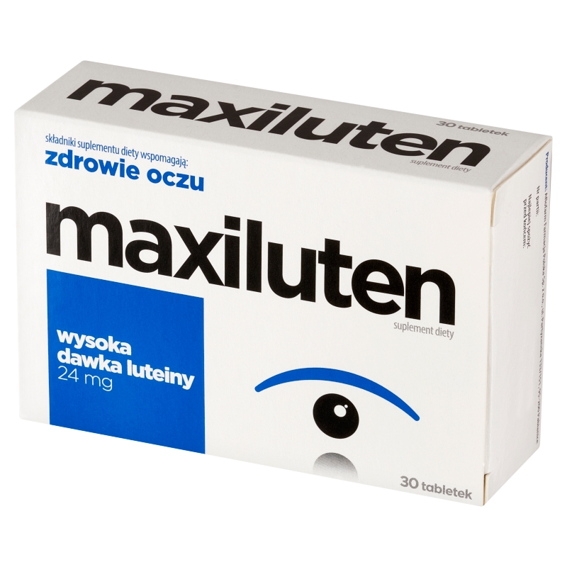 Maxiluten, tabletki z wysoką dawką luteiny wspierającą zdrowie oczu oraz utrzymanie prawidłowej ostrości widzenia, 30 szt.