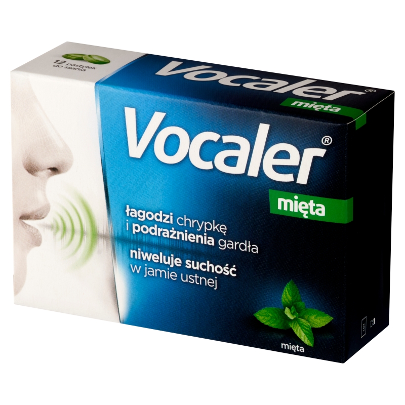 Vocaler mięta, pastylki do ssania na chrypę i uczucie suchości w gardle, 12 szt.