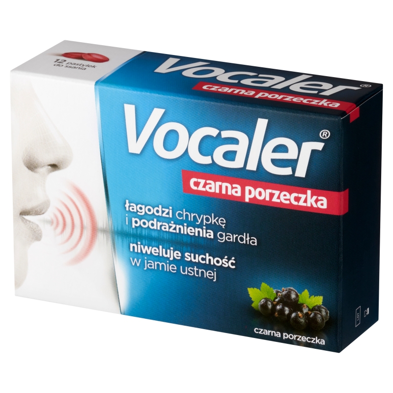 Vocaler czarna porzeczka, pastylki do ssania na chrypkę i suchość w gardle, 12 szt.