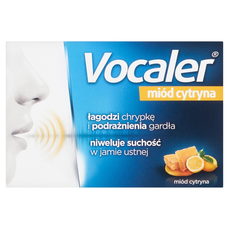 Vocaler miód cytryna pastylki do ssania na chrypę i suchość w gardle, 24 szt.
