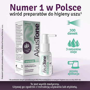 AkusTone, spray wspomagający higienę uszu, usuwanie korków woskowinowych, 15 ml