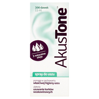 AkusTone, spray wspomagający higienę uszu, usuwanie korków woskowinowych, 15 ml
