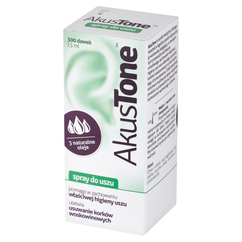AkusTone, spray wspomagający higienę uszu, usuwanie korków woskowinowych, 15 ml