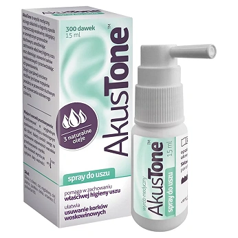 AkusTone, spray wspomagający higienę uszu, usuwanie korków woskowinowych, 15 ml
