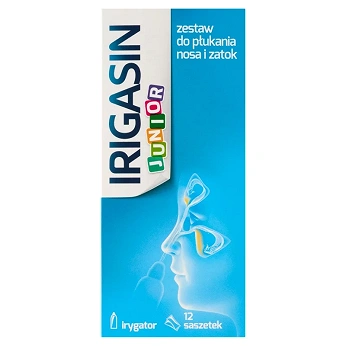 Irigasin Junior, zestaw do płukania nosa i zatok, (12 sasz. + irygator) KRÓTKA DATA 31.10.2026