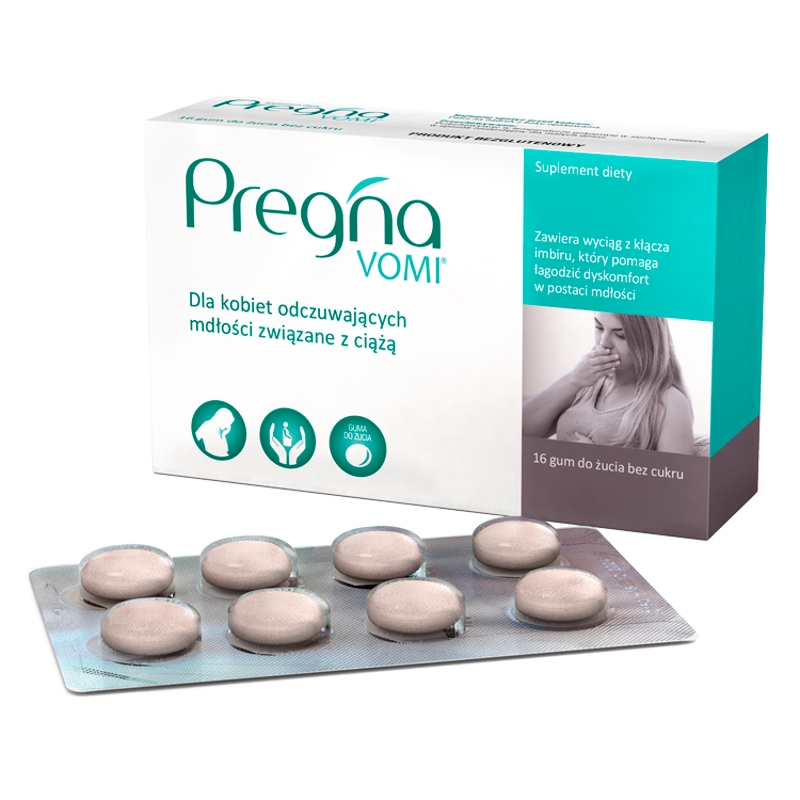 Pregna VOMI, guma do żucia dla kobiet w ciąży odczuwających mdłości, 20 szt.