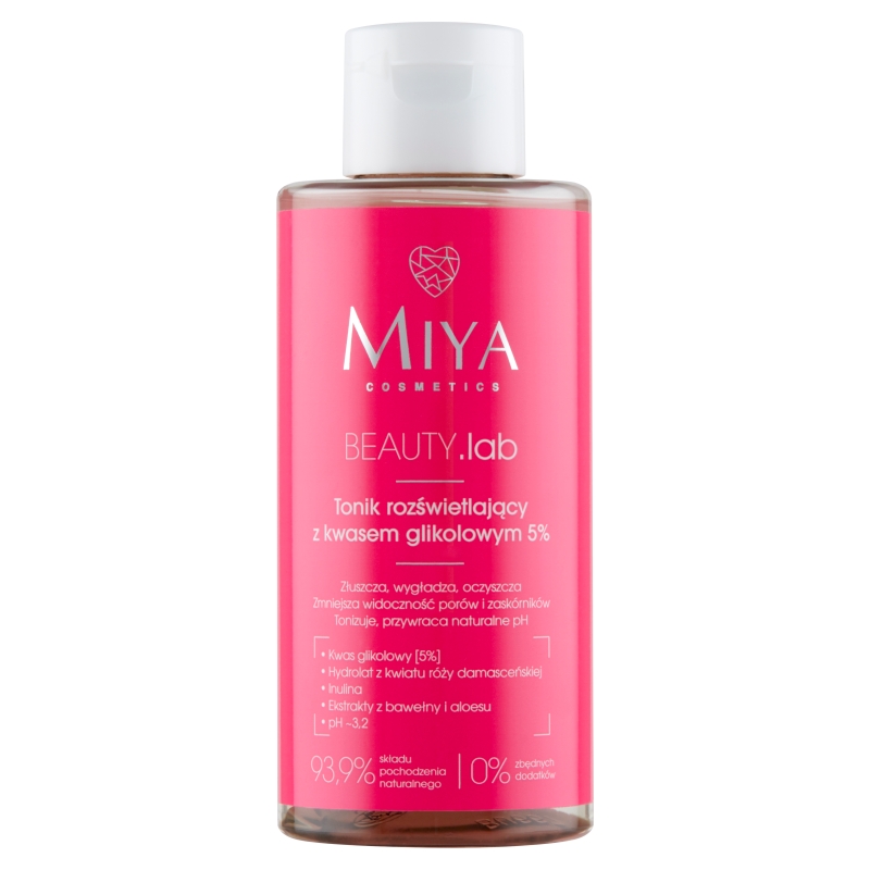 Miya BEAUTY.lab, tonik rozświetlający z kwasem glikolowym (5%), 150 ml
