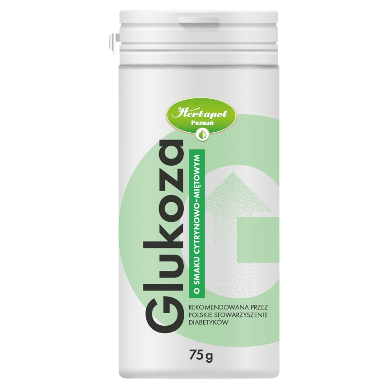 Glukoza o smaku cytrynowo-miętowym, proszek uzupełniający niedobory węglowodanów dla osób z cukrzycą, 75 g