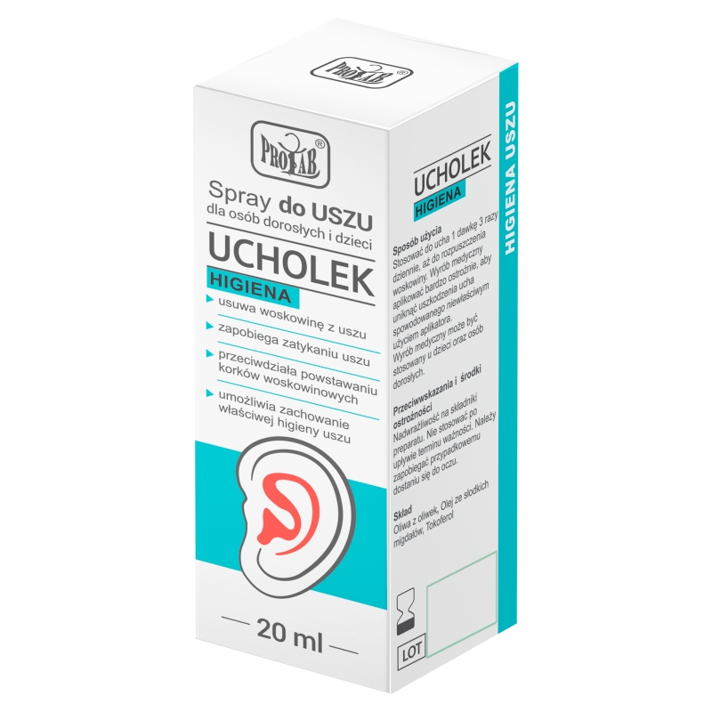 Ucholek Higiena , spray do usuwania woskowiny, zapobieganiu zatykania uszu, 20 ml
