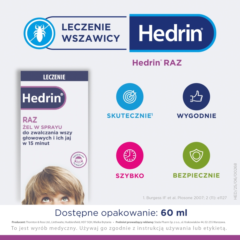 Hedrin RAZ, żel w sprayu na wszawicę, butelka z atomizerem 60 ml