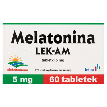 Melatonina LEK-AM 5 mg, tabletki z melatoniną wspomagające w zasypianiu, 60 szt.