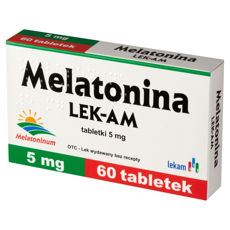 Melatonina LEK-AM 5 mg, tabletki z melatoniną wspomagające w zasypianiu, 60 szt.