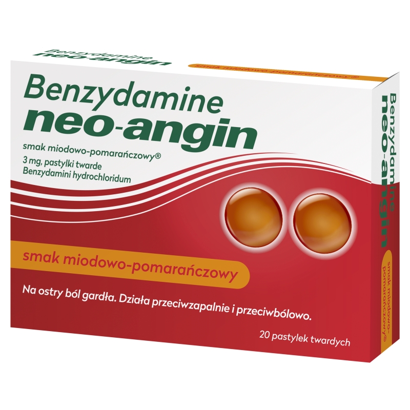 Neo-Angin Benzydamine, 20 pastylek, smak miodowo-pomarańczowy