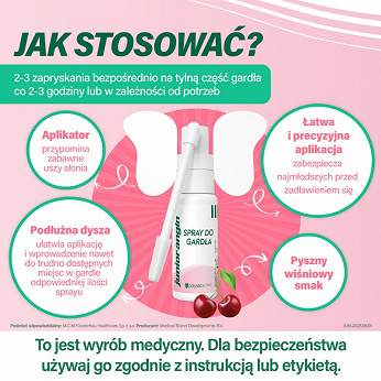 Junior-Angin, spray do gardła o smaku wiśniowym, 20 ml