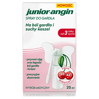 Junior-Angin, spray do gardła o smaku wiśniowym, 20 ml