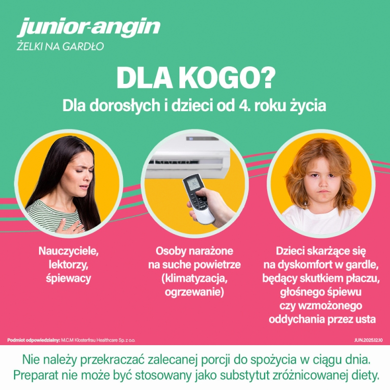 Junior-Angin Gardło, 30 żelków, smak truskawkowy