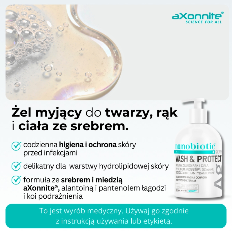 Nanobiotic MED Silver Wash & Protect, mydło w żelu do rąk i ciała ze srebrem, 500 ml