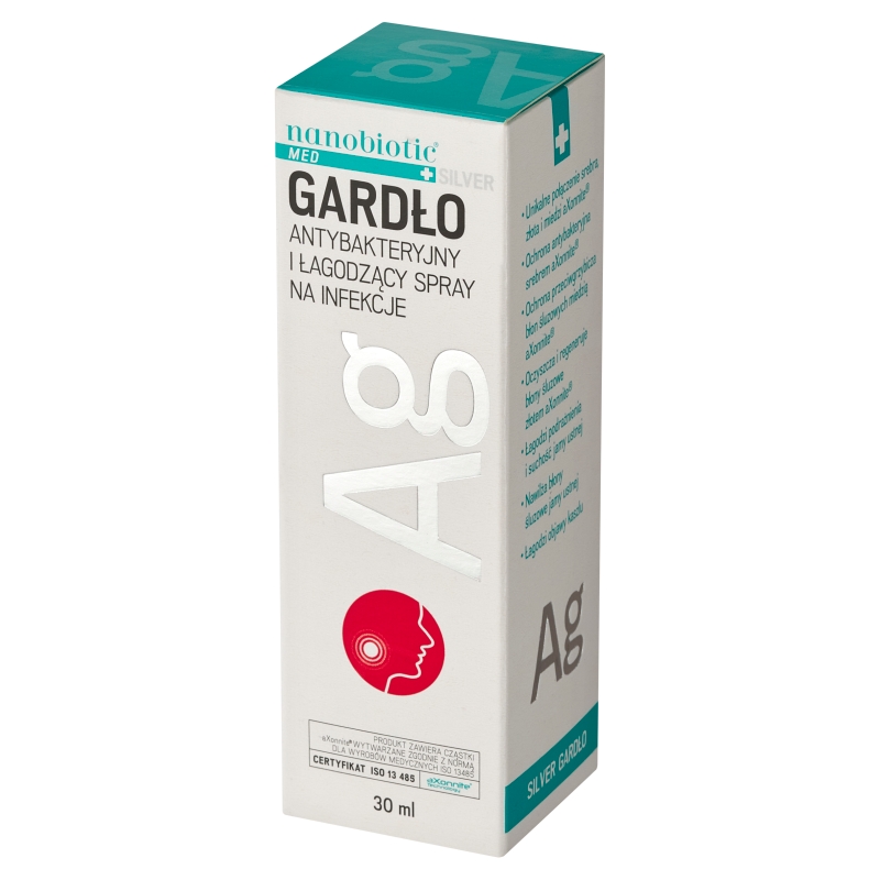 Nanobiotic Med Silver Gardło , spray wspomagający zwalczanie infekcje bakteryjne gardła, 30 ml