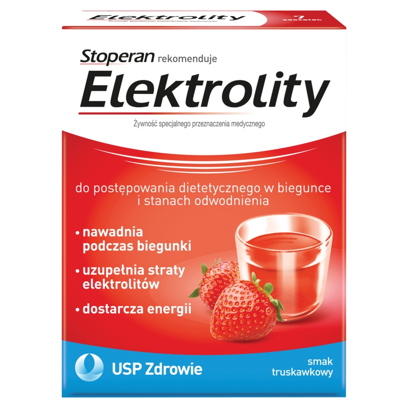 Elektrolity proszek do stosowania przy biegunce o smaku truskawkowym, 7 sasz. 