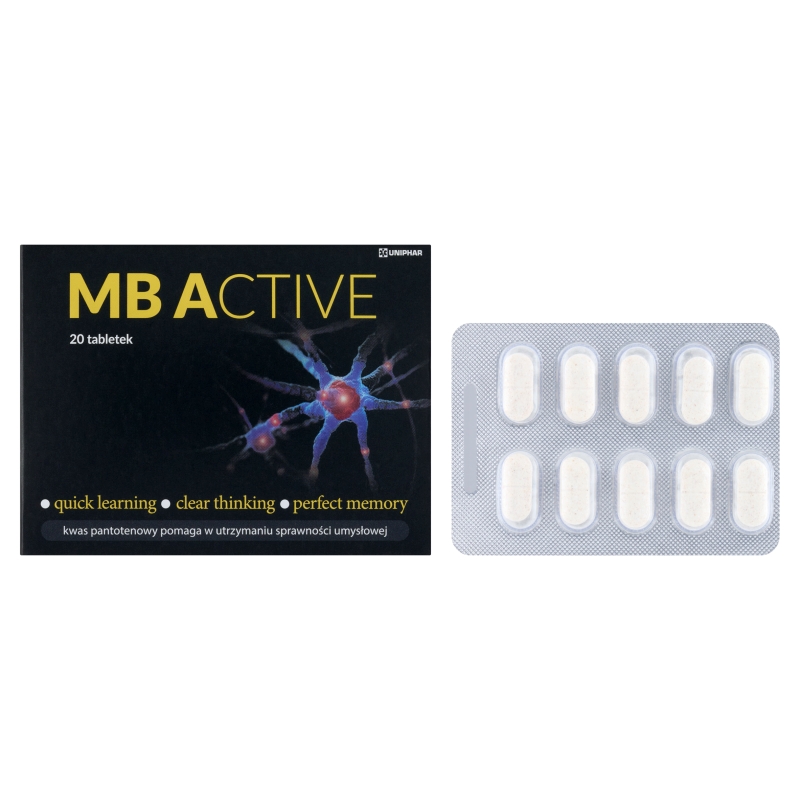 MB Active, tabletki ze składnikami wspierającymi sprawność umysłową, 20 szt.