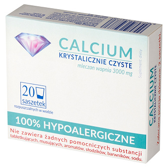 Calcium Krystalicznie Czyste, proszek ze składnikami uzupełniającymi dietę w wapń, 20 sasz.