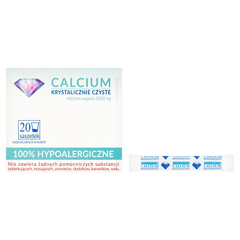 Calcium Krystalicznie Czyste, proszek ze składnikami uzupełniającymi dietę w wapń, 20 sasz.