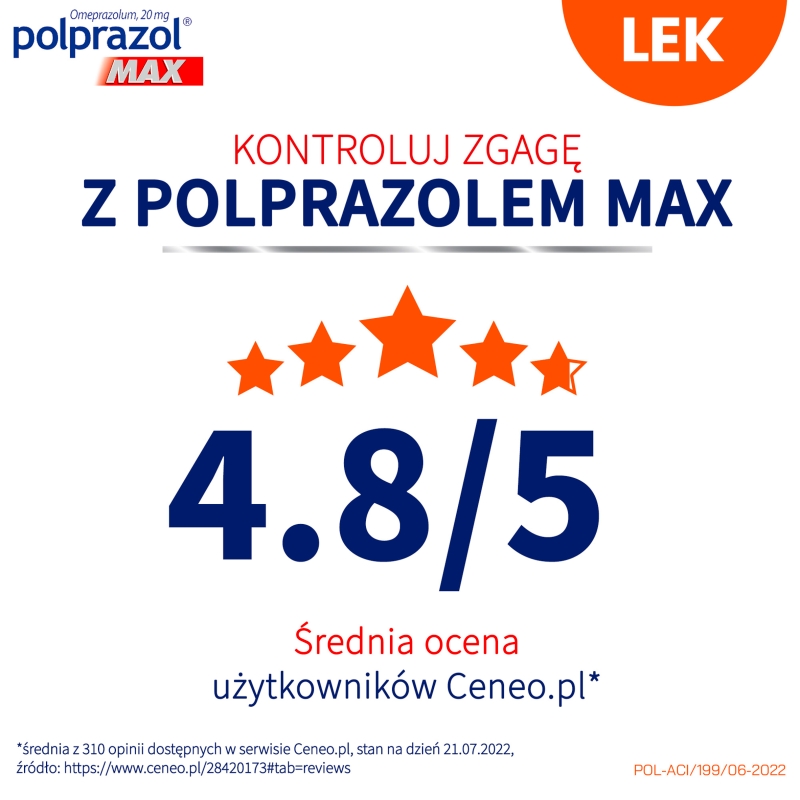 Polprazol Max , kapsułki dojelitowe na zgagę i refluks, 14 szt.