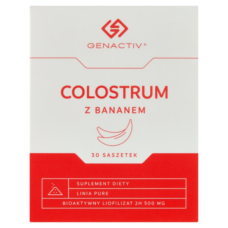 Colostrum z bananem Genactiv, dla osób chcących zachować zdrowy organizm, 30 sasz.