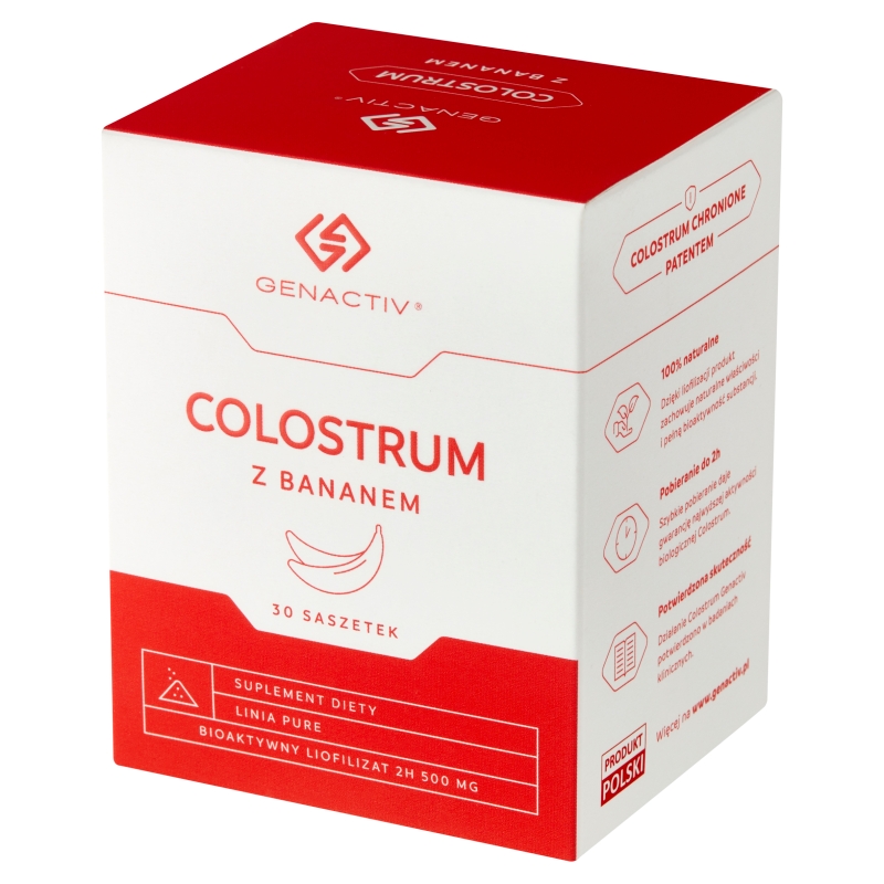 Colostrum z bananem Genactiv, dla osób chcących zachować zdrowy organizm, 30 sasz.