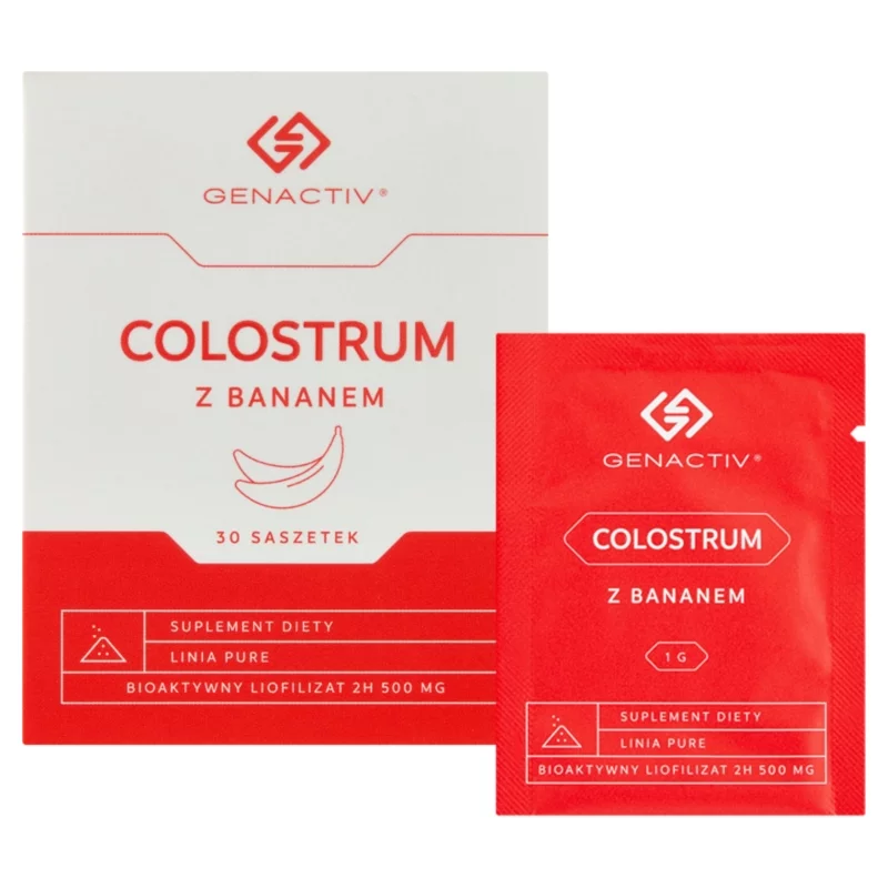 Colostrum z bananem Genactiv, dla osób chcących zachować zdrowy organizm, 30 sasz.