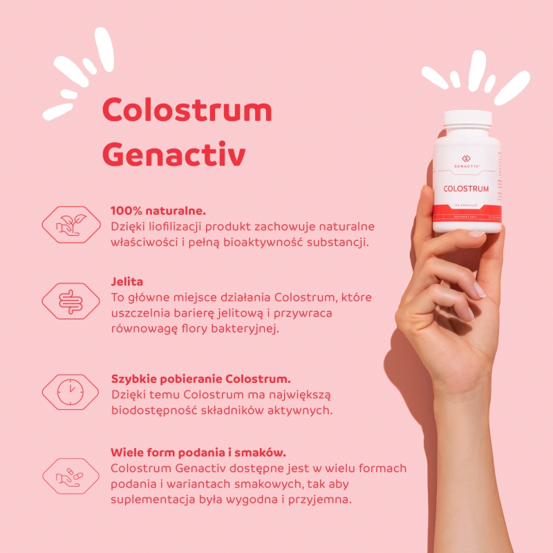 Colostrum Genactiv, kapsułki dla osób chcących zachować zdrowy organizm, 120 szt.