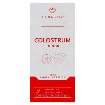 Colostrum Junior Genactiv, zawiesina bogata w składniki wspierające zdrowie organizmu dla dzieci, 150 ml