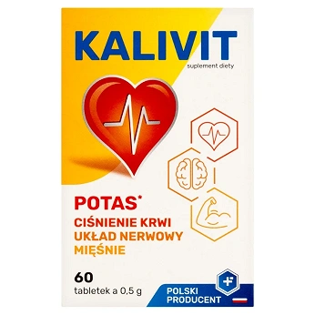 Kalivit, tabletki ze składnikami pomagającymi utrzymać prawidłowy poziom potasu, 60 szt.