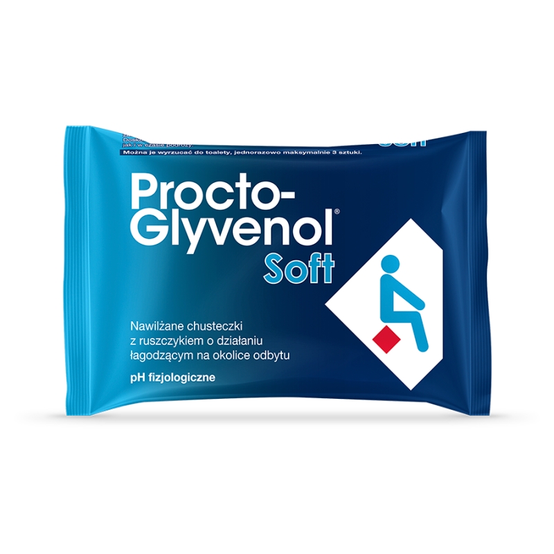 Chusteczki nawilżające Procto-Glyvenol Soft , z ruszczykiem dla osób z hemoroidami, 30 szt.