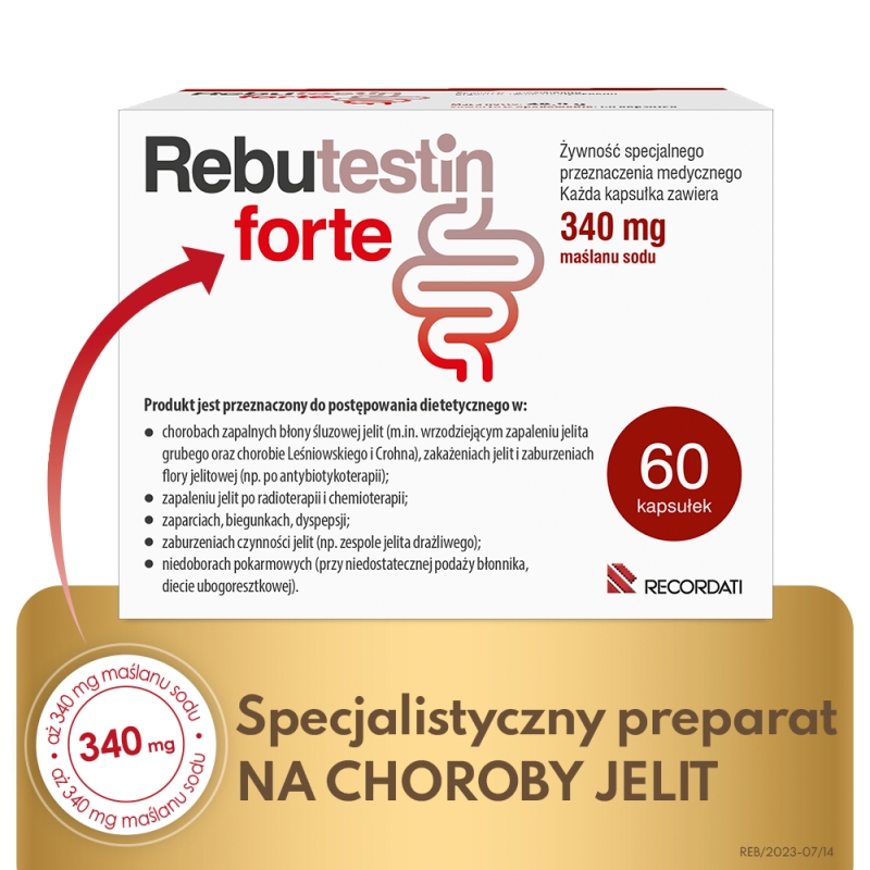Rebutestin forte, kapsułki ze składnikami na zaburzoną pracę jelit, 60 szt.