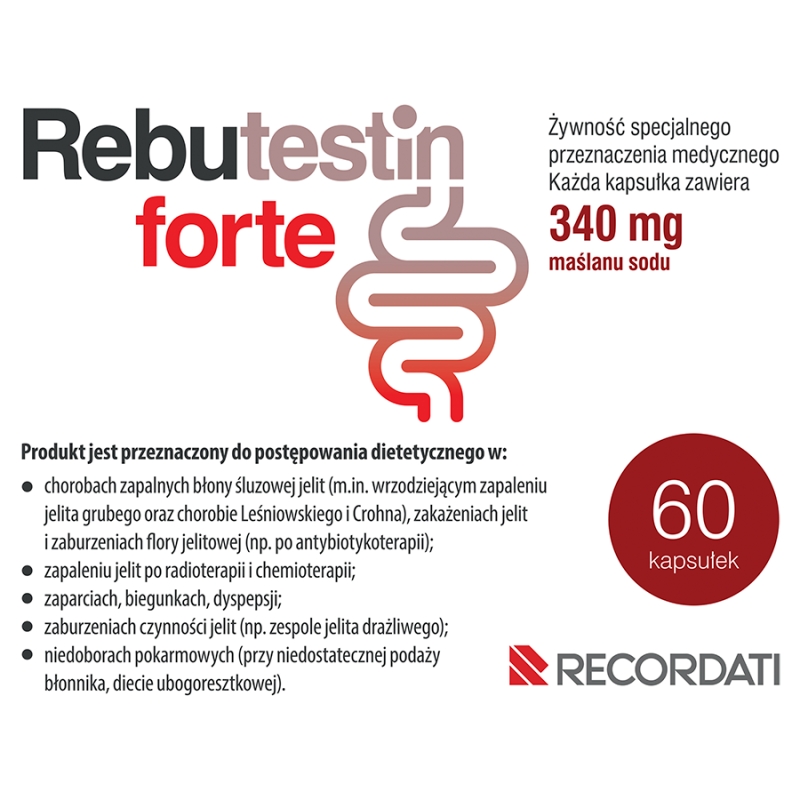 Rebutestin forte kapsułki ze składnikami na zaburzoną pracę jelit, 60 szt.