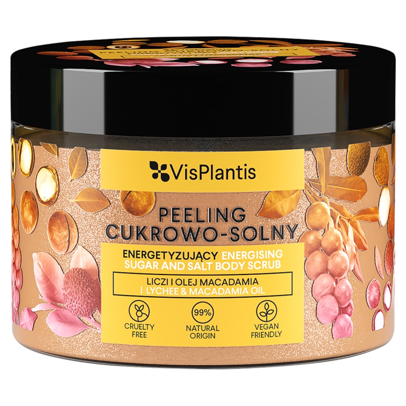 ELFA PHARM Vis Plantis Peeling Cukrowo-Solny , energetyzujący z liczi i olejem macadamia, 350 g — Składniki i ocena