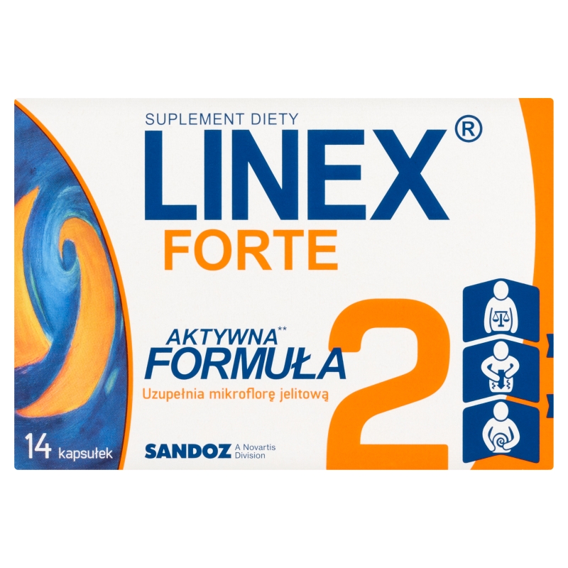 Linex Forte, kapsułki ze składnikami uzupełniającymi florę bakteryjną jelit, 14 szt.