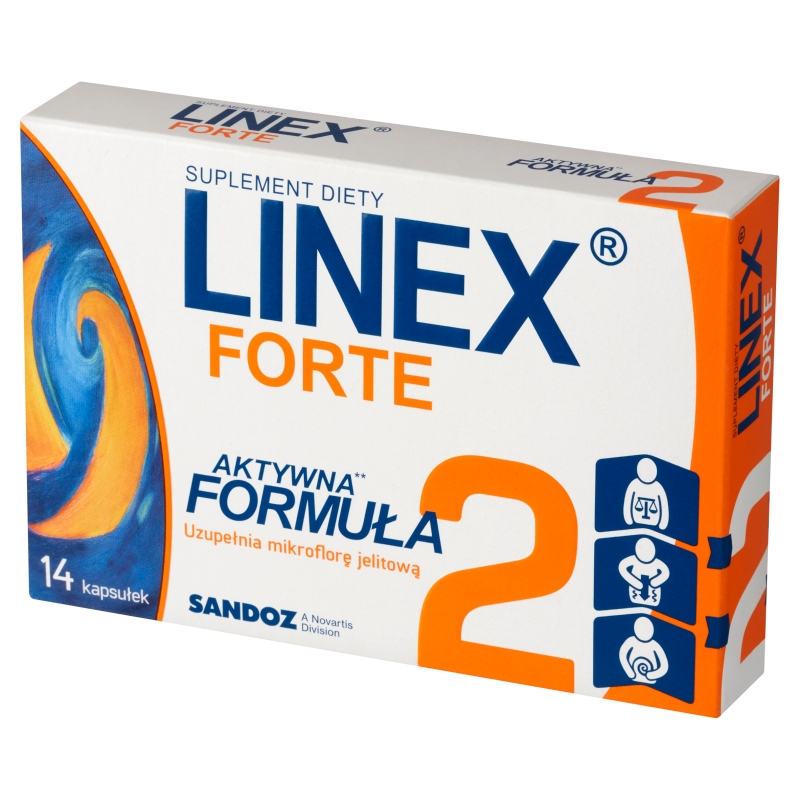 Linex Forte, kapsułki ze składnikami uzupełniającymi florę bakteryjną jelit, 14 szt.