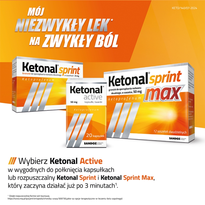 Ketonal active, kapsułki na ból słaby i umiarkowany różnego pochodzenia, 20 szt.