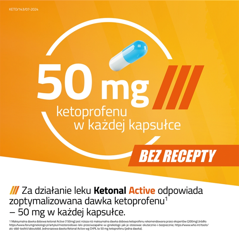 Ketonal active, kapsułki na ból słaby i umiarkowany różnego pochodzenia, 20 szt.