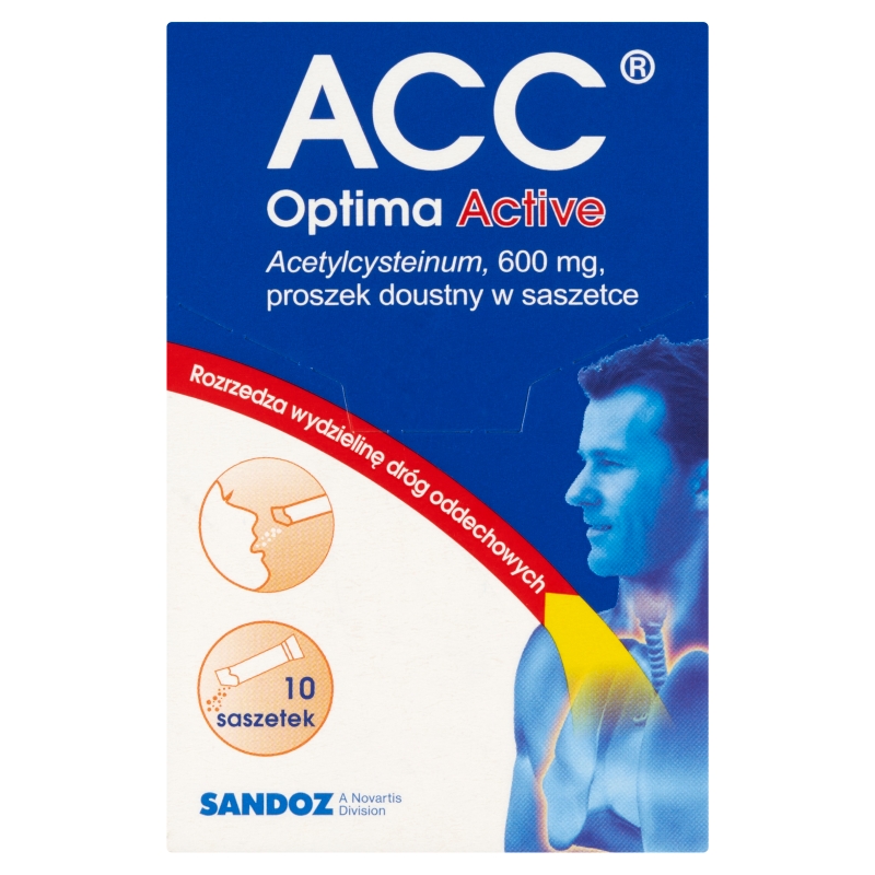ACC Optima Active proszek zmniejszający lepkość wydzieliny oskrzelowej, 10 sasz.