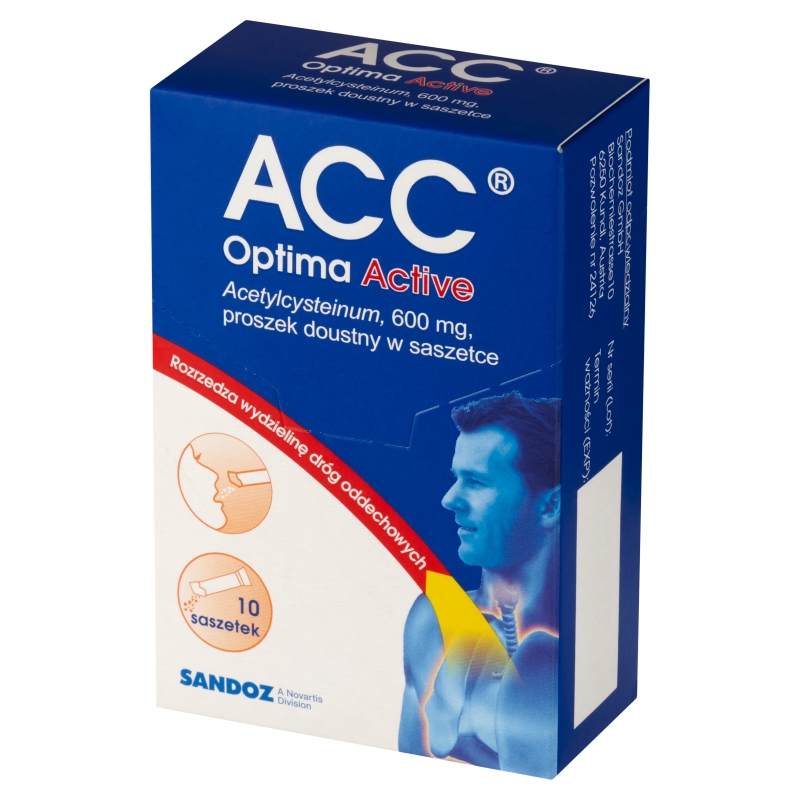 ACC Optima Active, proszek zmniejszający lepkość wydzieliny oskrzelowej, 10 sasz.