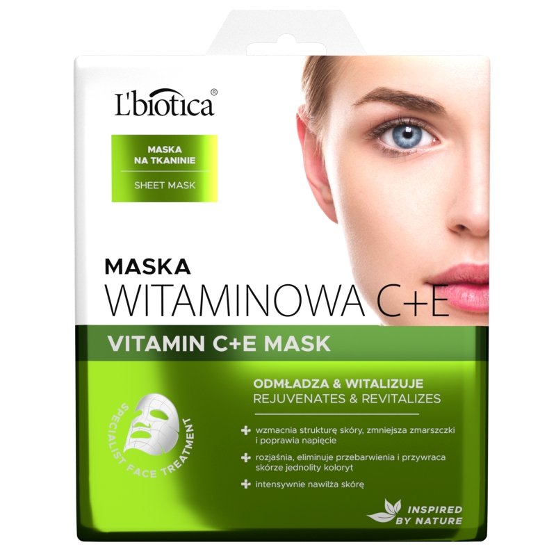 L'biotica Maska witaminowa C+E , maska odmładzająca na tkaninie, 1 szt., 23 ml