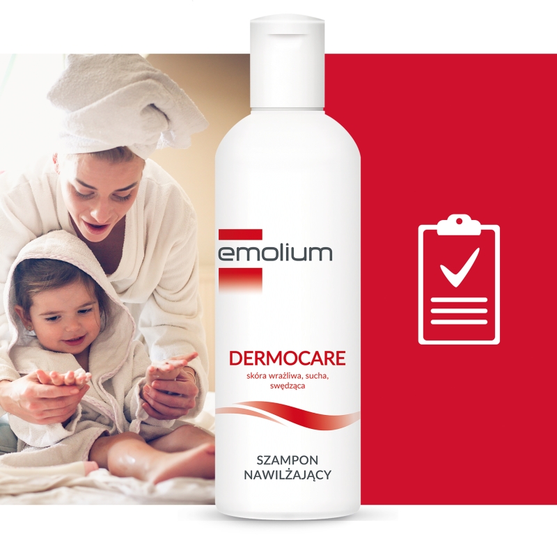 Emolium Dermocare, szampon nawilżający do skóry wrażliwej, suchej, skłonnej do alergii, 200 ml