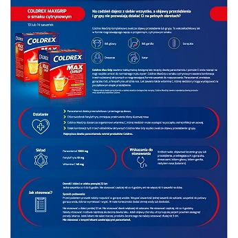 Coldrex MaxGrip, proszek na objawy przeziębienia i grypy o smaku cytrynowym, 14 sasz.
