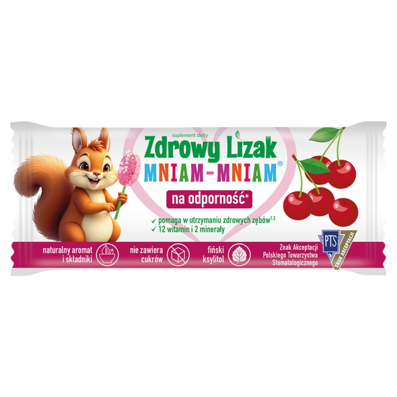 Zdrowy Lizak Mniam-Mniam, zawiera 12 witamin i 2 minerały o smaku musującej wiśni, 1 szt.